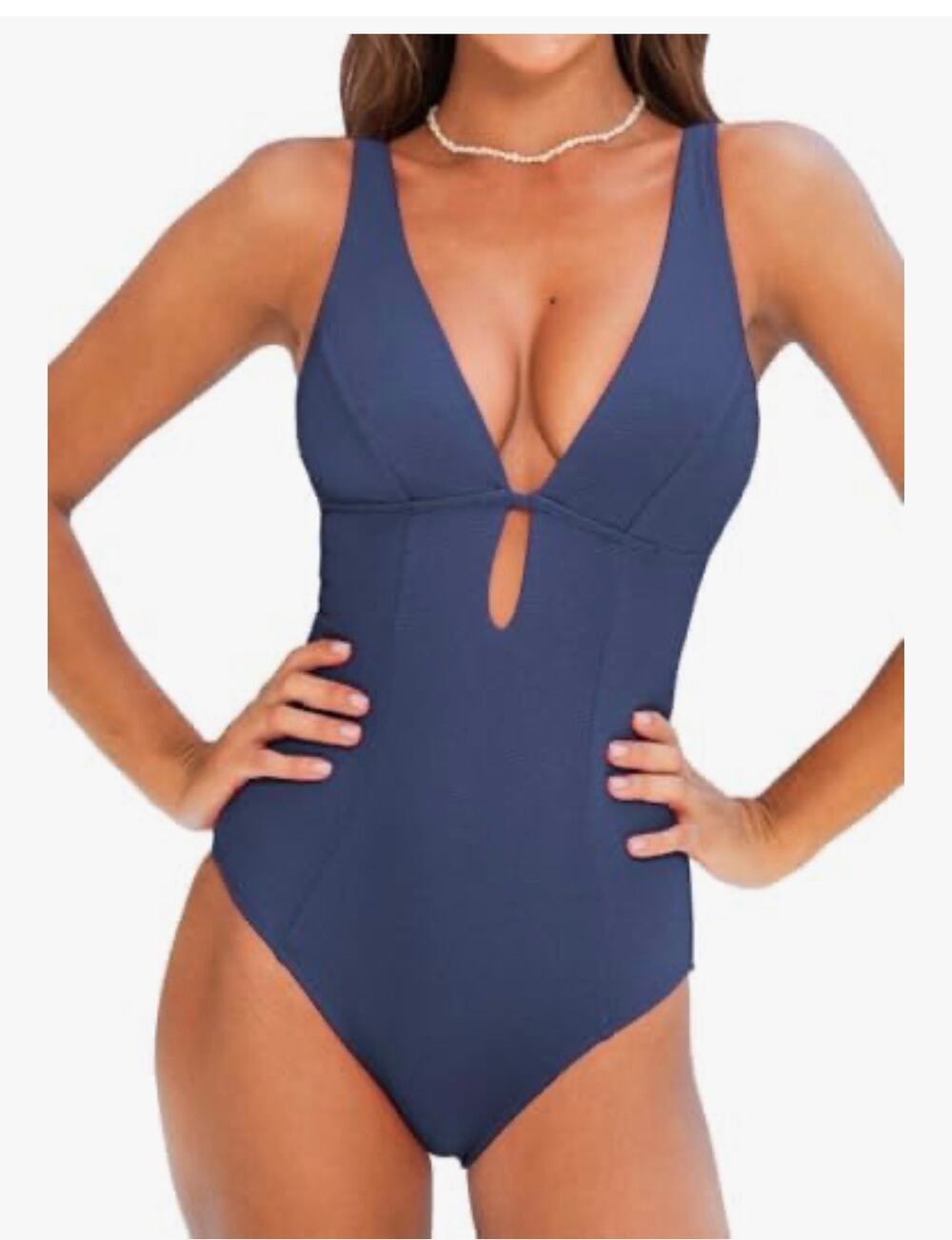 CUPSHE Women Tummy Control Swimsuit Deep V Neck O Cut Out Back